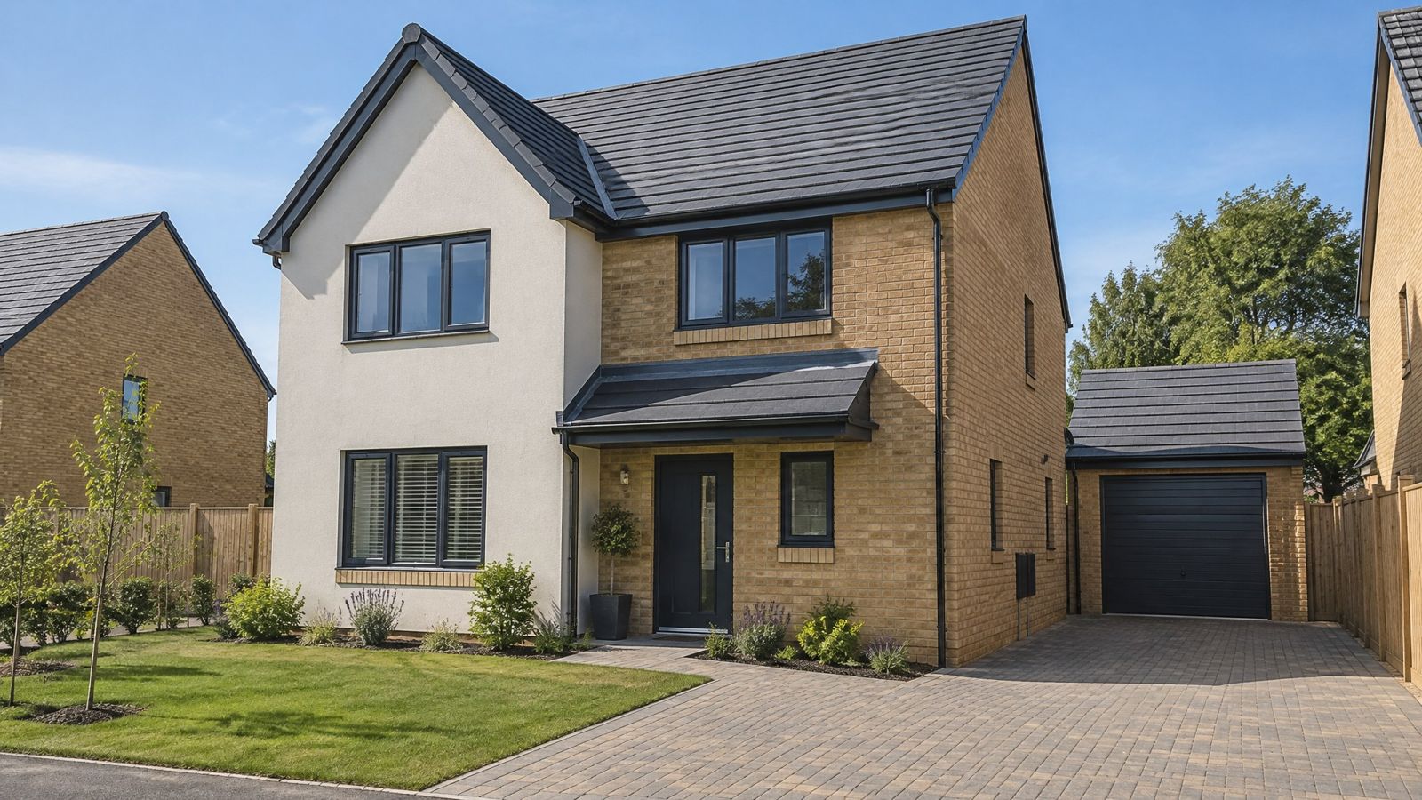 Modern new-build house in Hampshire with anthracite gutters, fascias and soffits